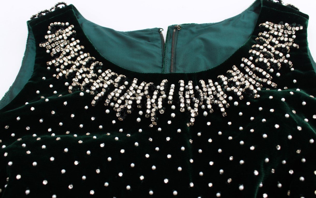 Dolce & Gabbana Enchanted Emerald Velvet Crystal Maxi Dress - Sandy Store ByNet