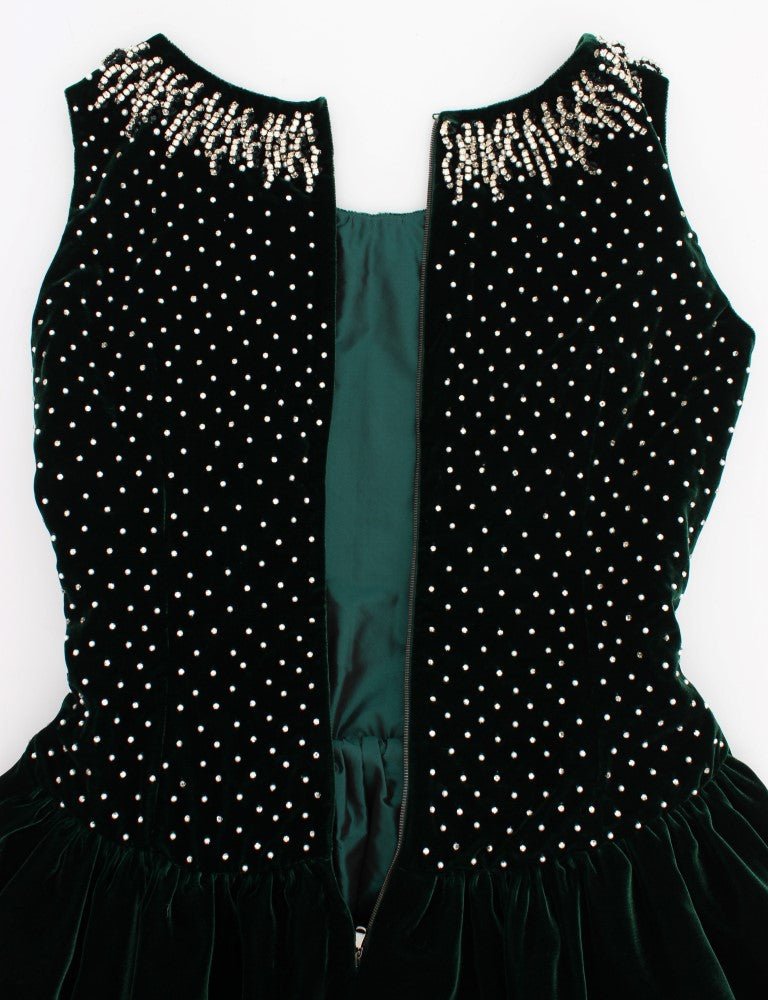 Dolce & Gabbana Enchanted Emerald Velvet Crystal Maxi Dress - Sandy Store ByNet