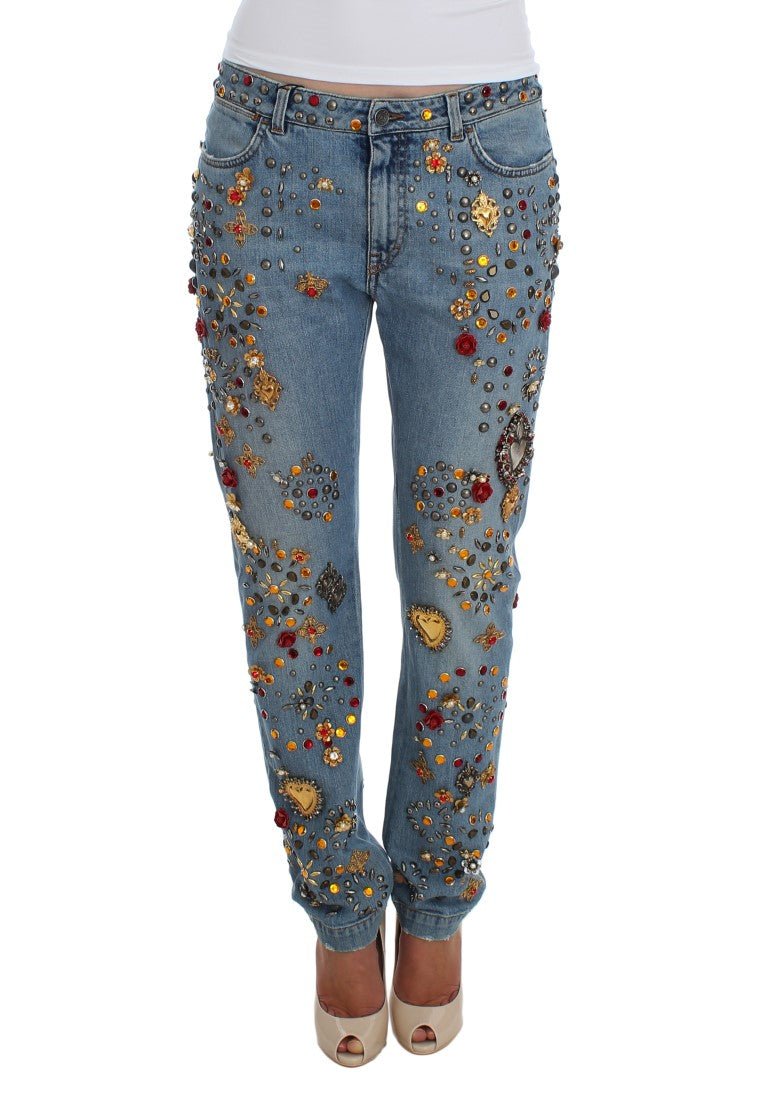Dolce & Gabbana Enchanted Sicily Crystal Heart Boyfriend Jeans - Sandy Store ByNet