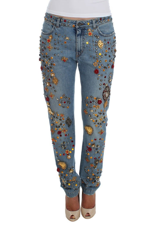 Dolce & Gabbana Enchanted Sicily Crystal Heart Boyfriend Jeans - Sandy Store ByNet