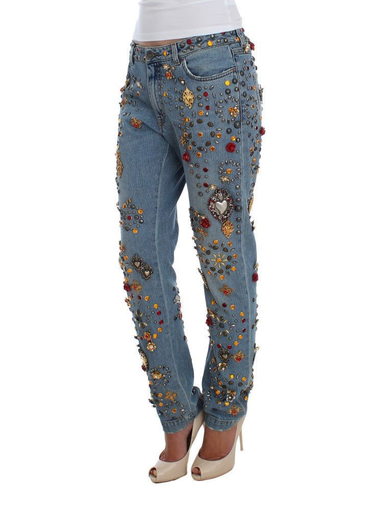 Dolce & Gabbana Enchanted Sicily Crystal Heart Boyfriend Jeans - Sandy Store ByNet