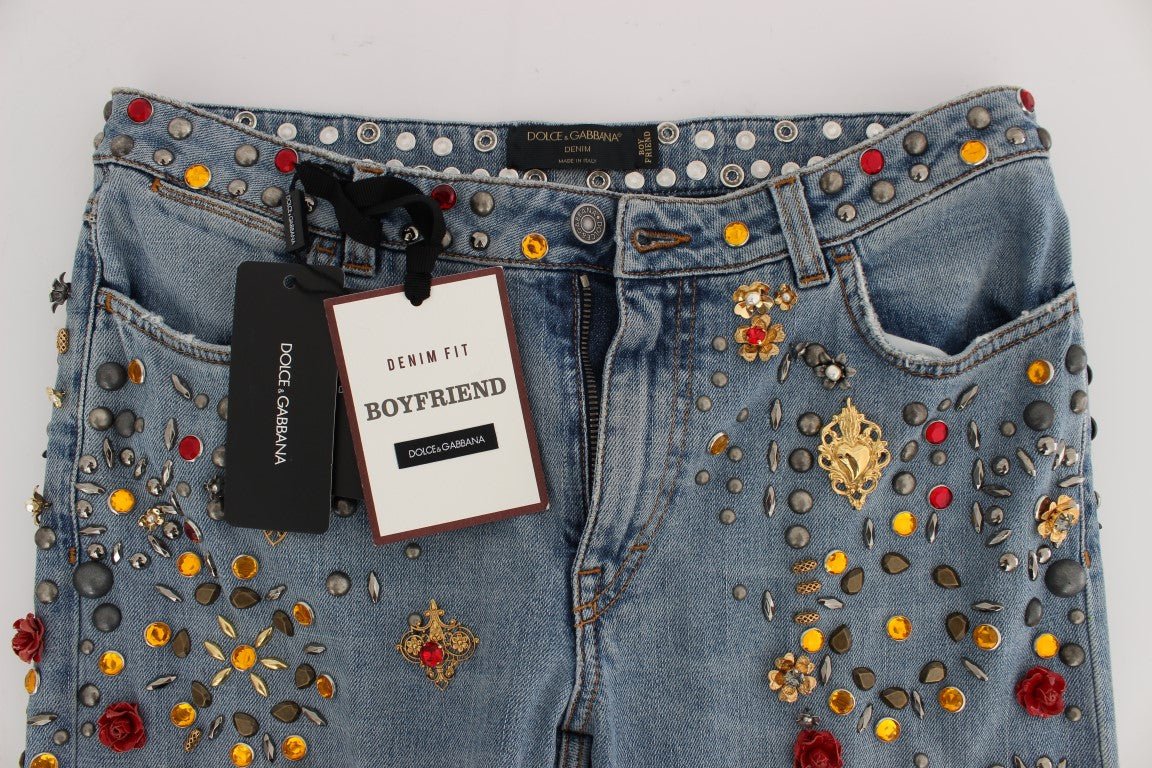 Dolce & Gabbana Enchanted Sicily Crystal Heart Boyfriend Jeans - Sandy Store ByNet