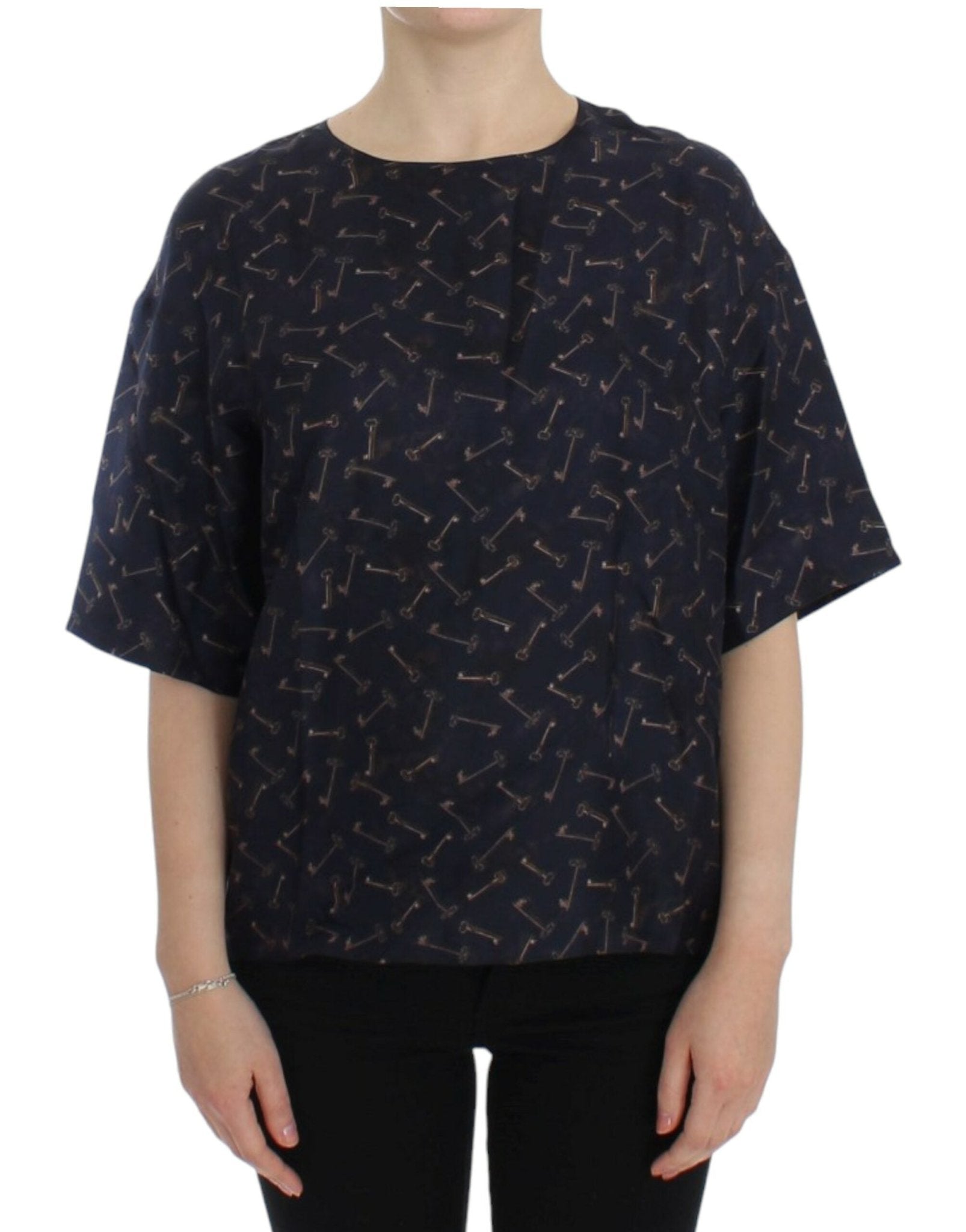 Dolce & Gabbana Enchanted Sicily Silk Blouse with Gold Keys Print - Sandy Store ByNet