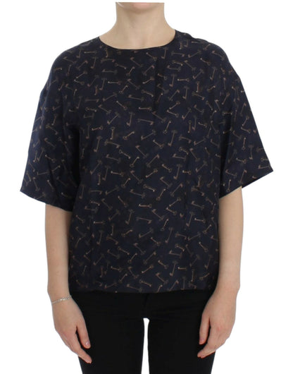 Dolce & Gabbana Enchanted Sicily Silk Blouse with Gold Keys Print - Sandy Store ByNet