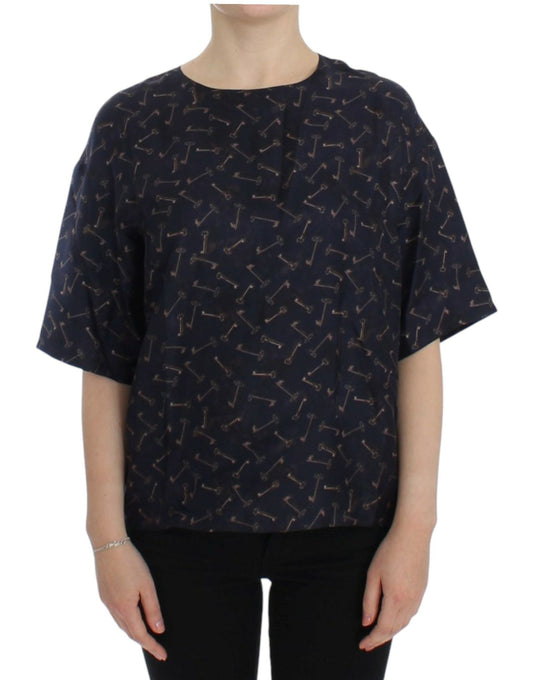 Dolce & Gabbana Enchanted Sicily Silk Blouse with Gold Keys Print - Sandy Store ByNet