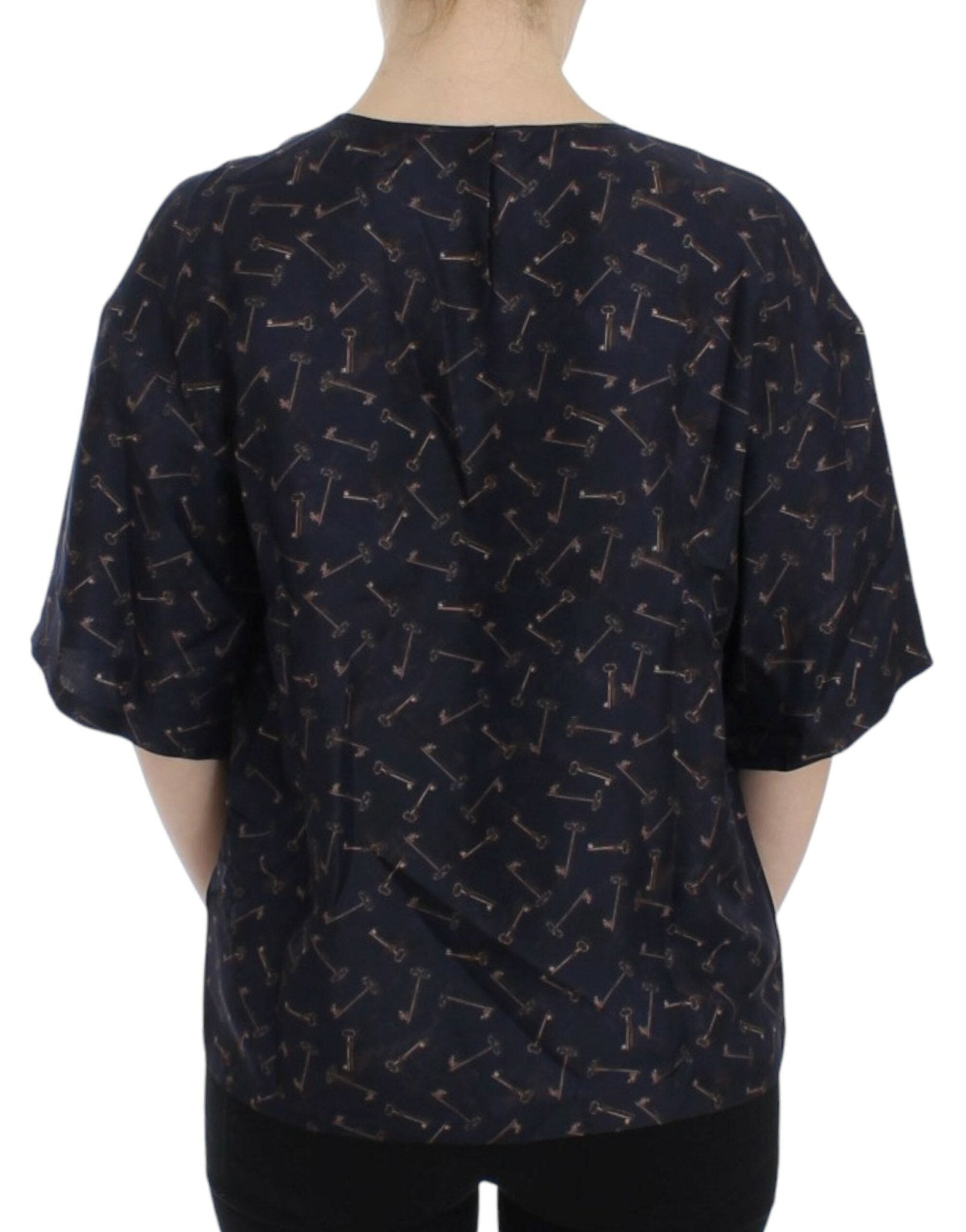 Dolce & Gabbana Enchanted Sicily Silk Blouse with Gold Keys Print - Sandy Store ByNet