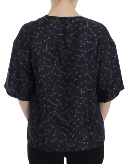 Dolce & Gabbana Enchanted Sicily Silk Blouse with Gold Keys Print - Sandy Store ByNet