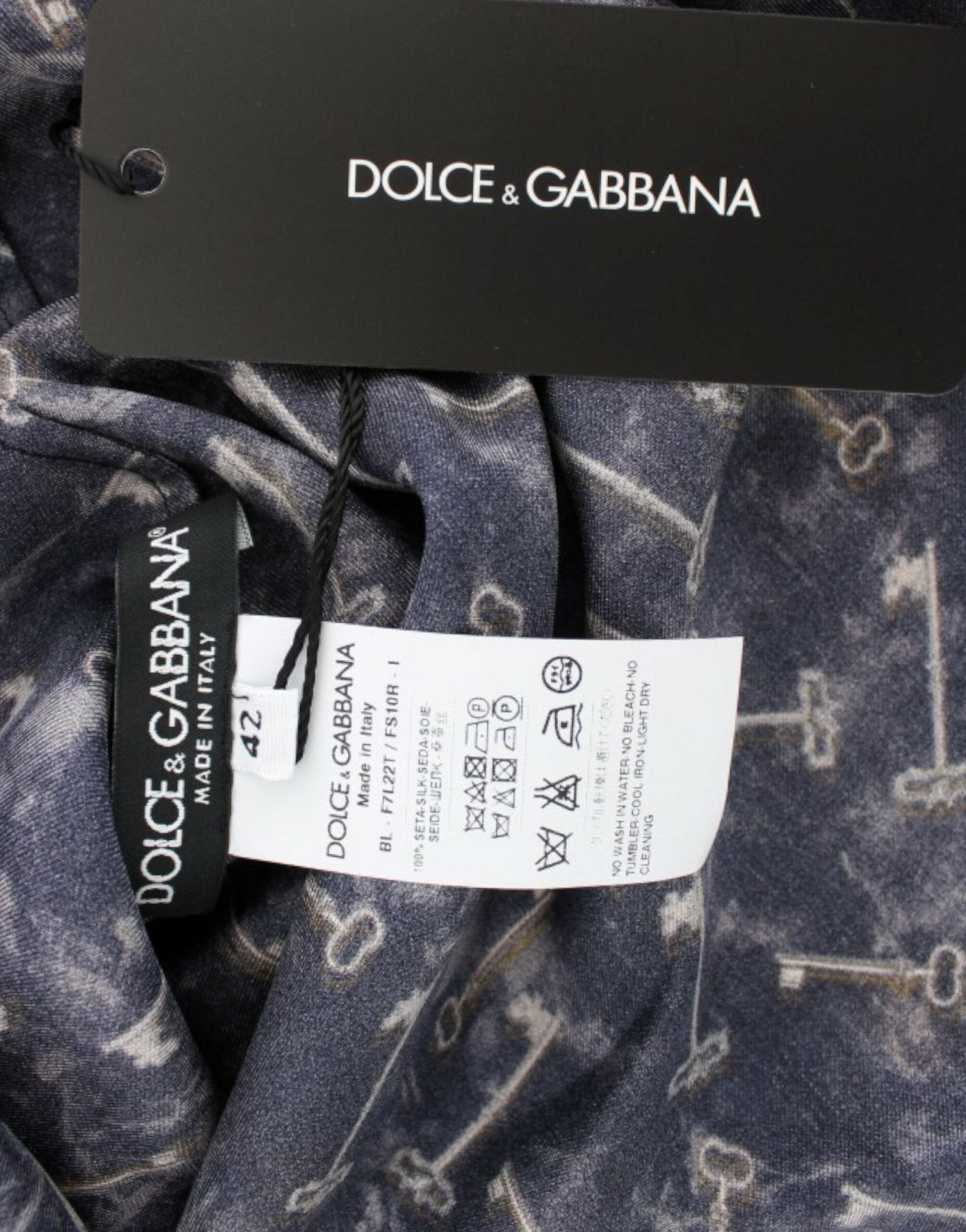 Dolce & Gabbana Enchanted Sicily Silk Blouse with Gold Keys Print - Sandy Store ByNet