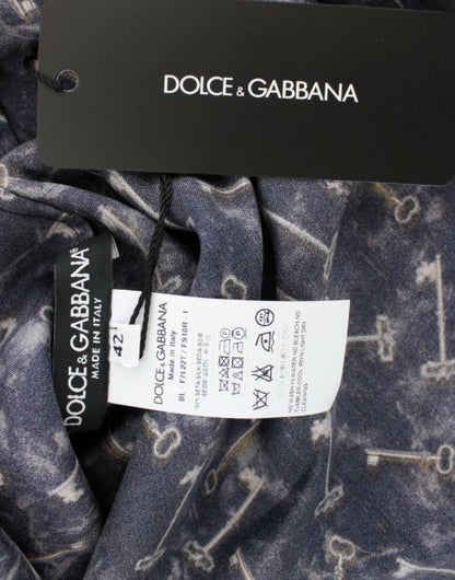 Dolce & Gabbana Enchanted Sicily Silk Blouse with Gold Keys Print - Sandy Store ByNet