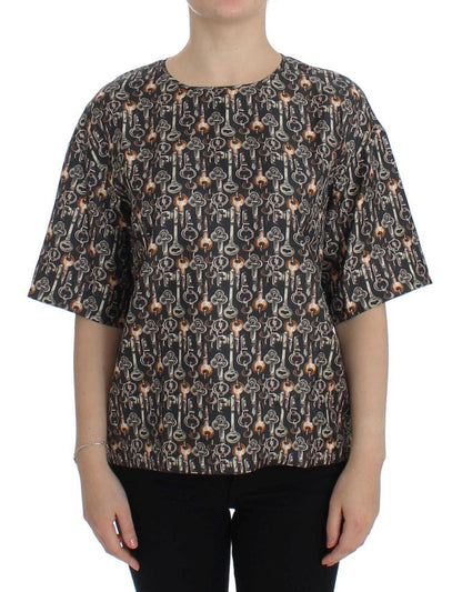 Dolce & Gabbana Enchanted Sicily Silk Blouse with Medieval Keys Print - Sandy Store ByNet