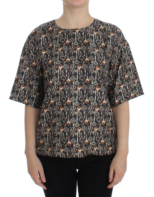 Dolce & Gabbana Enchanted Sicily Silk Blouse with Medieval Keys Print - Sandy Store ByNet