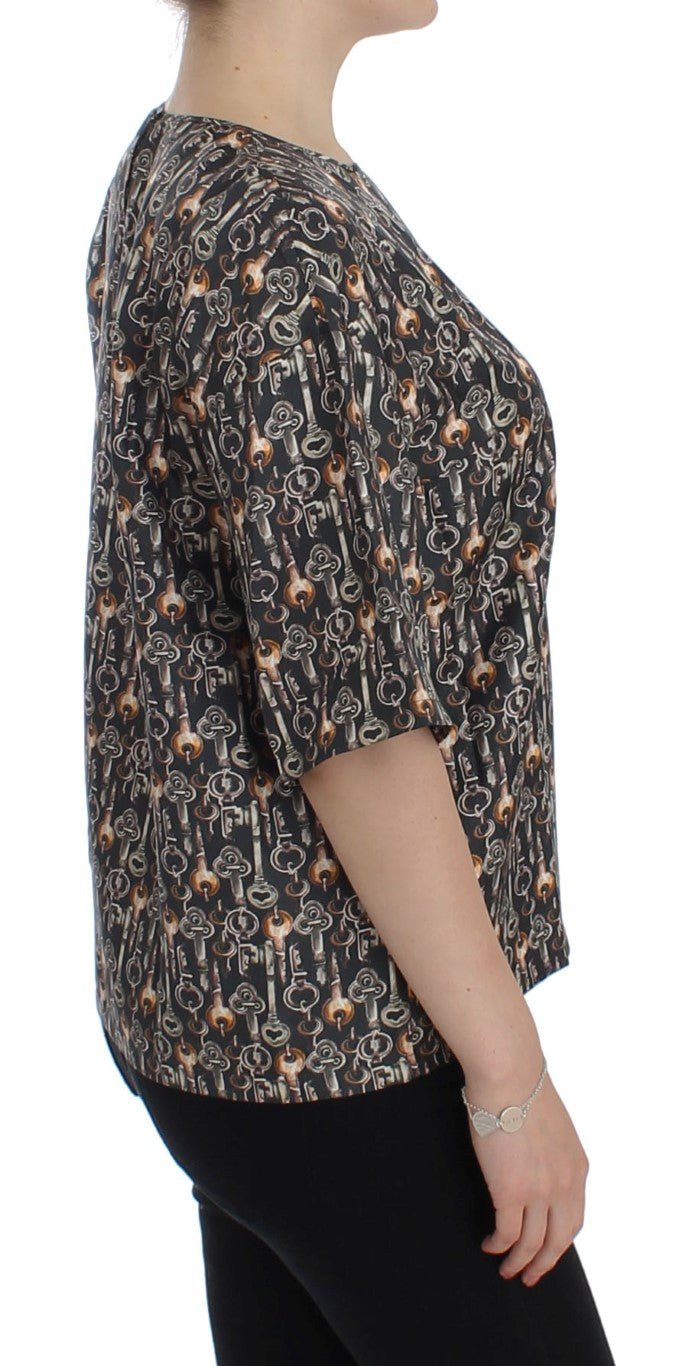 Dolce & Gabbana Enchanted Sicily Silk Blouse with Medieval Keys Print - Sandy Store ByNet