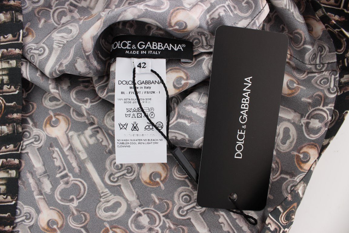 Dolce & Gabbana Enchanted Sicily Silk Blouse with Medieval Keys Print - Sandy Store ByNet