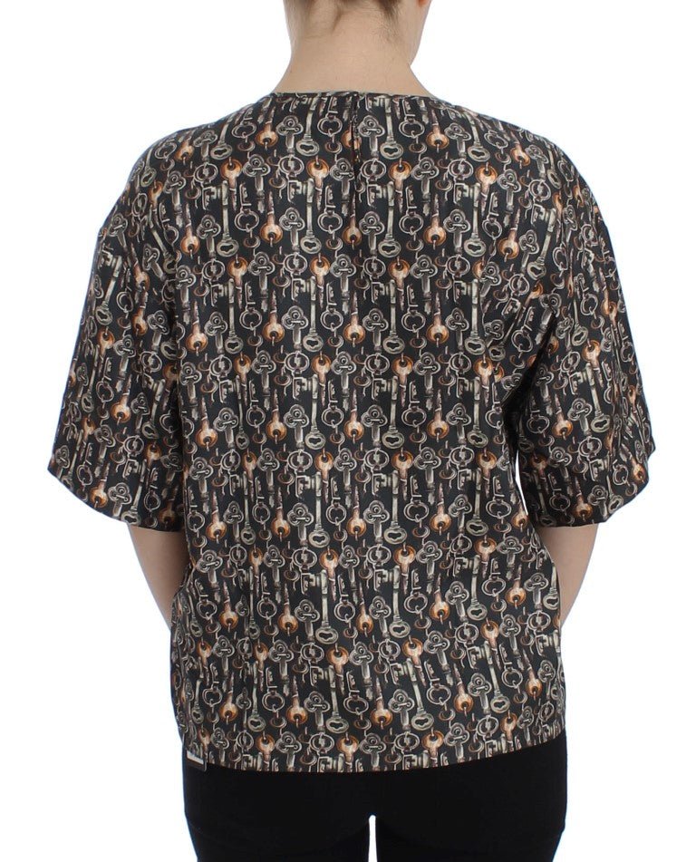 Dolce & Gabbana Enchanted Sicily Silk Blouse with Medieval Keys Print - Sandy Store ByNet