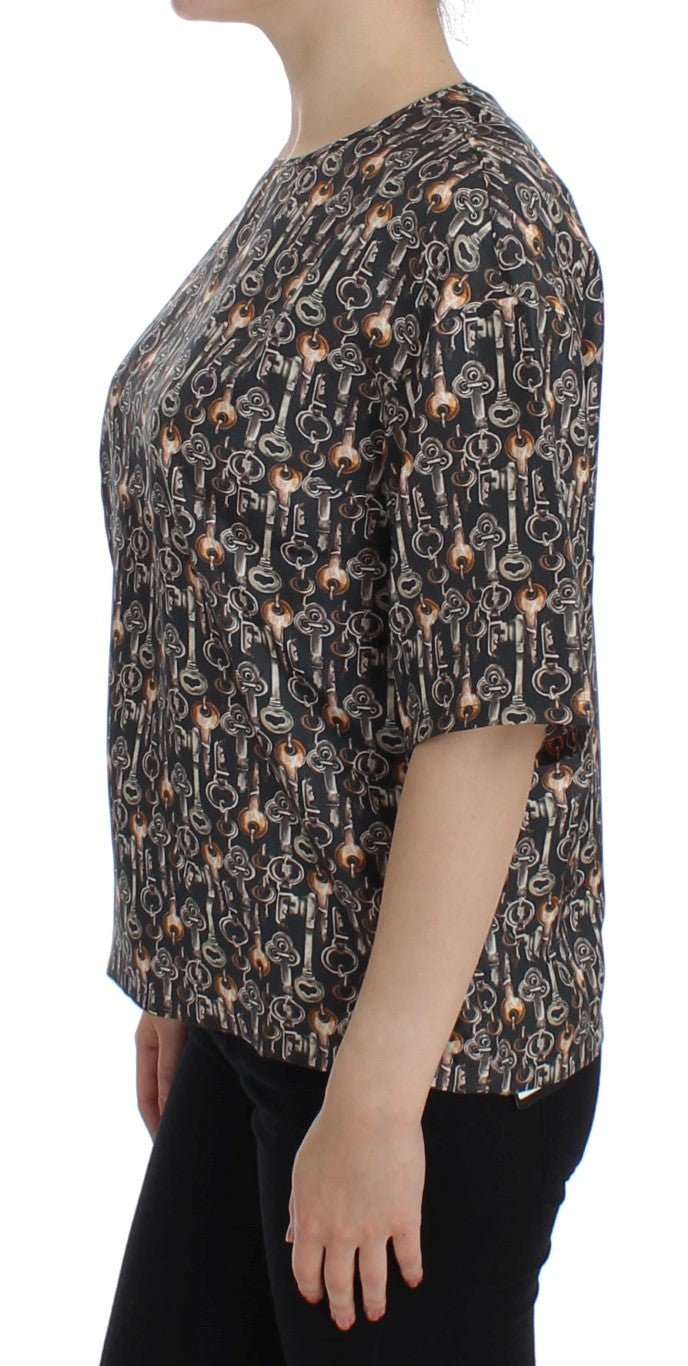 Dolce & Gabbana Enchanted Sicily Silk Blouse with Medieval Keys Print - Sandy Store ByNet