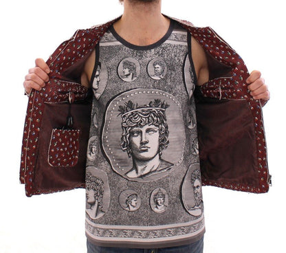 Dolce & Gabbana Exclusive Boxer Print Bordeaux Leather Jacket - Sandy Store ByNet