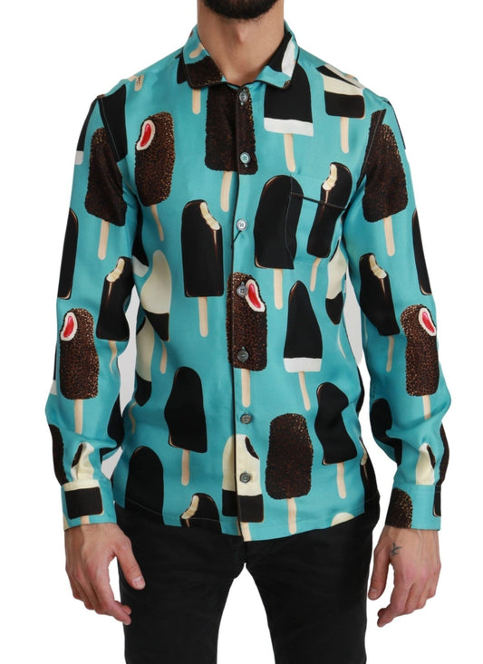 Dolce & Gabbana Exclusive Silk Blend Ice - Cream Print Shirt - Sandy Store ByNet