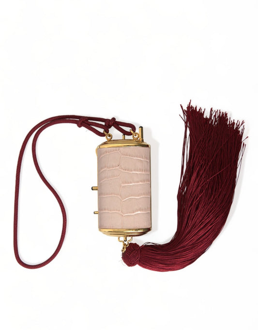 Dolce & Gabbana Exotic Pink Leather Mini Mirror Bag with Tassel - Sandy Store ByNet