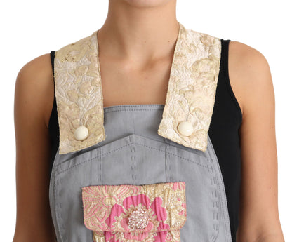 Dolce & Gabbana Exquisite Floral Embellished Denim Overalls - Sandy Store ByNet