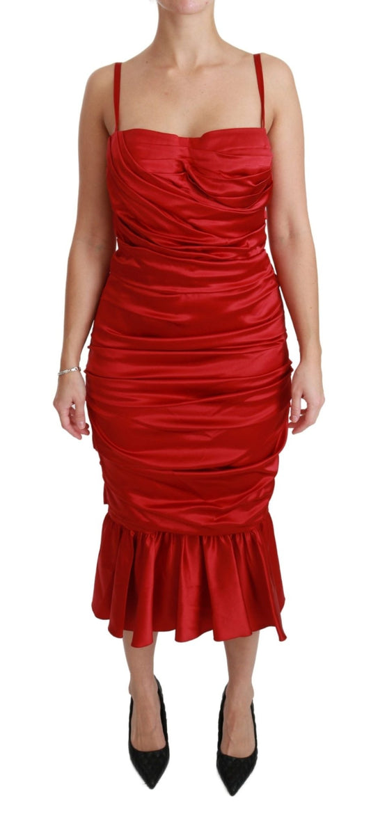Dolce & Gabbana Exquisite Red Silk Fit and Flare Midi Dress - Sandy Store ByNet