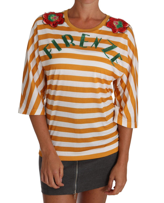 Dolce & Gabbana FIRENZE Sequined Blouse in Orange and White - Sandy Store ByNet