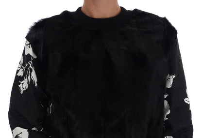 Dolce & Gabbana Floral Brocade Black Fur Sweater - Sandy Store ByNet