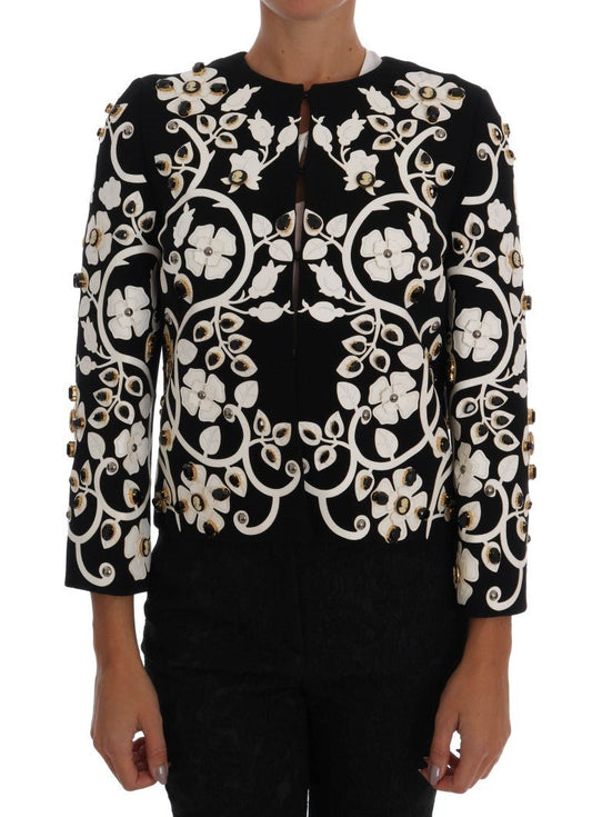 Dolce & Gabbana Floral Embroidered Crystal Wool Coat Jacket - Sandy Store ByNet