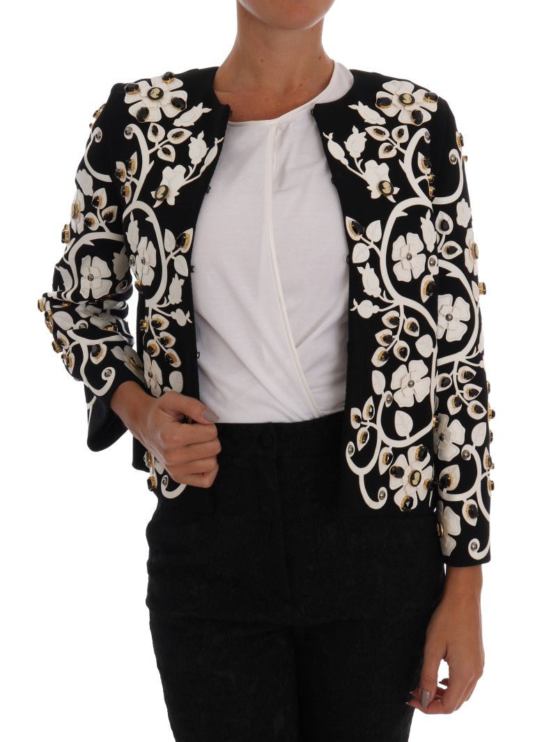 Dolce & Gabbana Floral Embroidered Crystal Wool Coat Jacket - Sandy Store ByNet