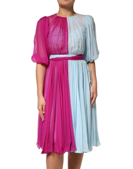Dolce & Gabbana Fuchsia Light Blue Silk Two Tone Midi Dress – IT38 | XS par Dolce & Gabbana | Disponible sur Sandy Store ByNet