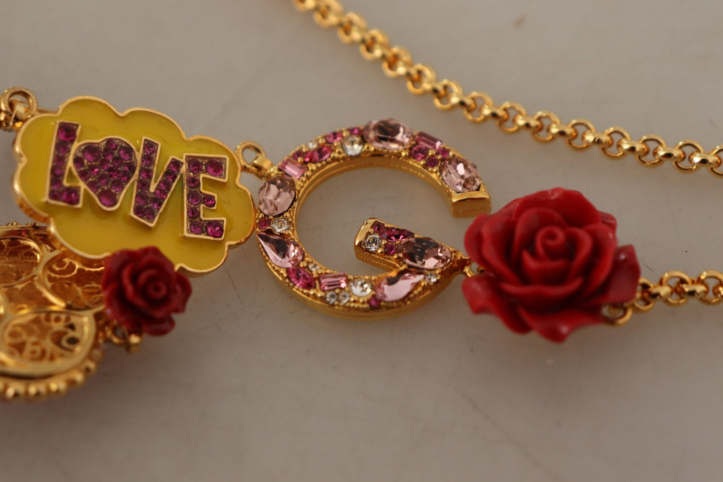 Dolce & Gabbana Glamorous Gold Crystal Charm Necklace - Sandy Store ByNet