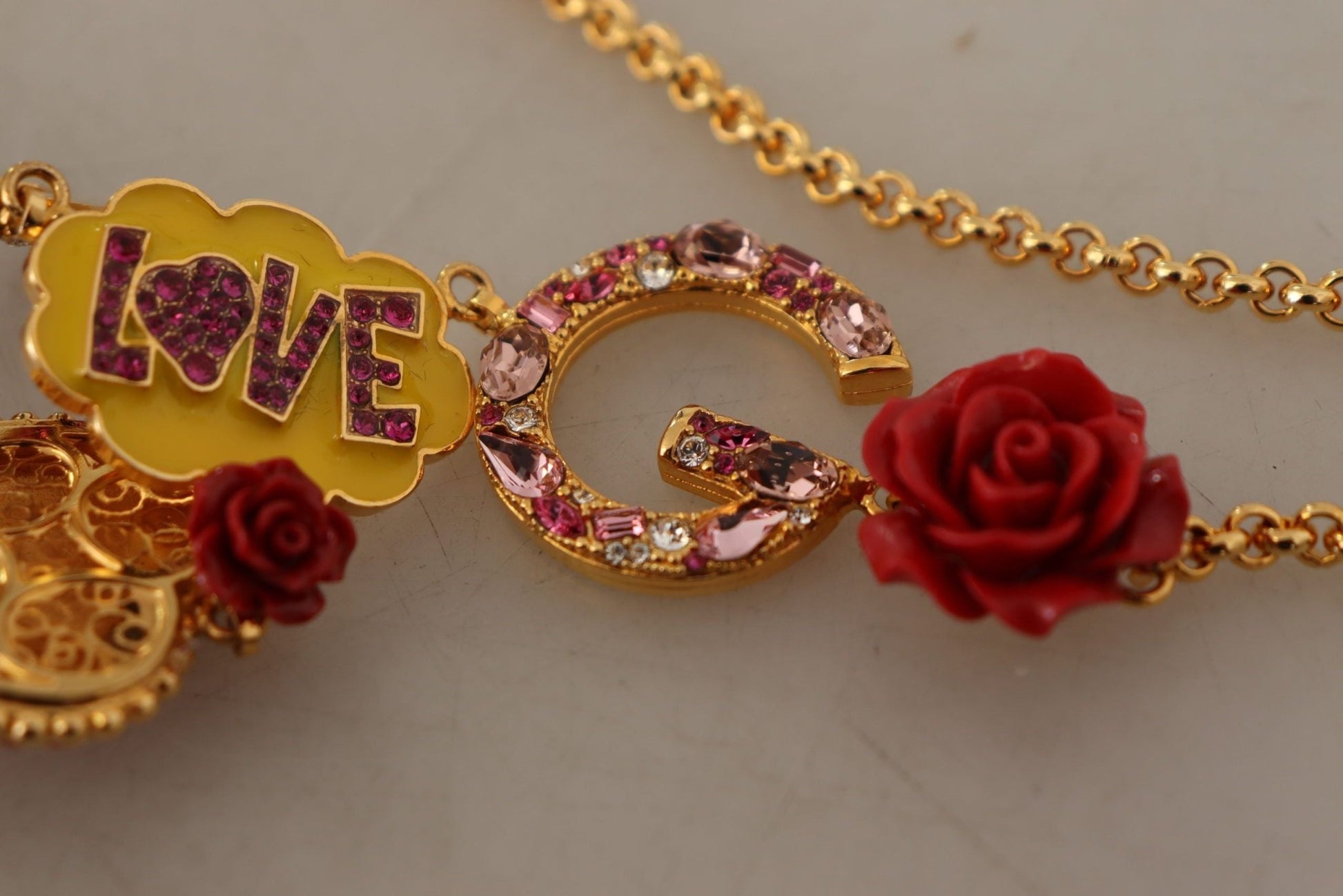 Dolce & Gabbana Glamorous Gold Crystal Charm Necklace - Sandy Store ByNet