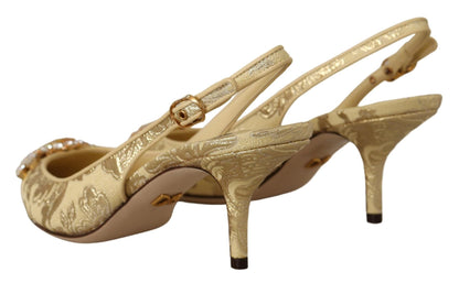 Dolce & Gabbana Gleaming Gold Crystal Slingback Heels - Sandy Store ByNet