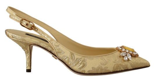 Dolce & Gabbana Gleaming Gold Crystal Slingback Heels - Sandy Store ByNet