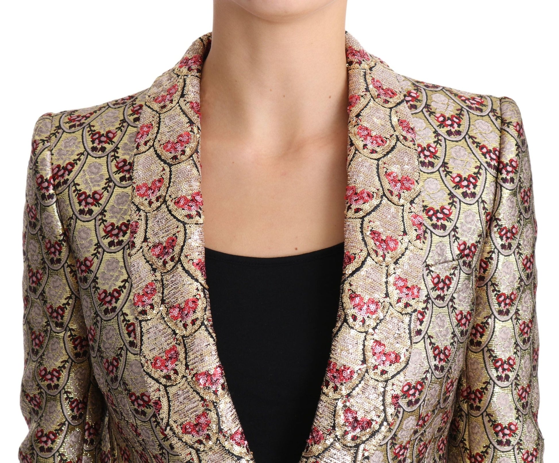 Dolce & Gabbana Glittering Gold Floral Sequined Blazer Jacket - Sandy Store ByNet