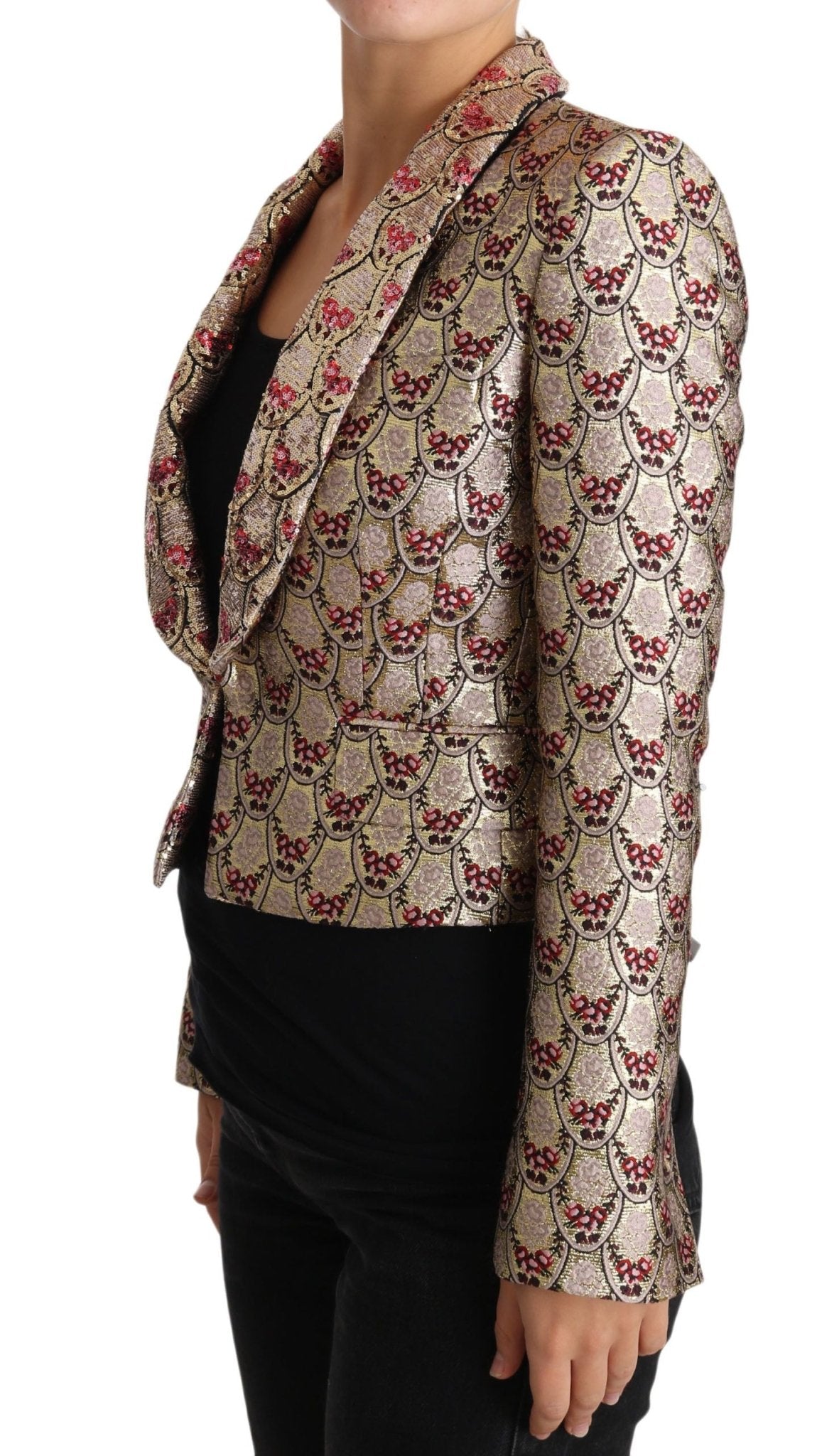 Dolce & Gabbana Glittering Gold Floral Sequined Blazer Jacket - Sandy Store ByNet