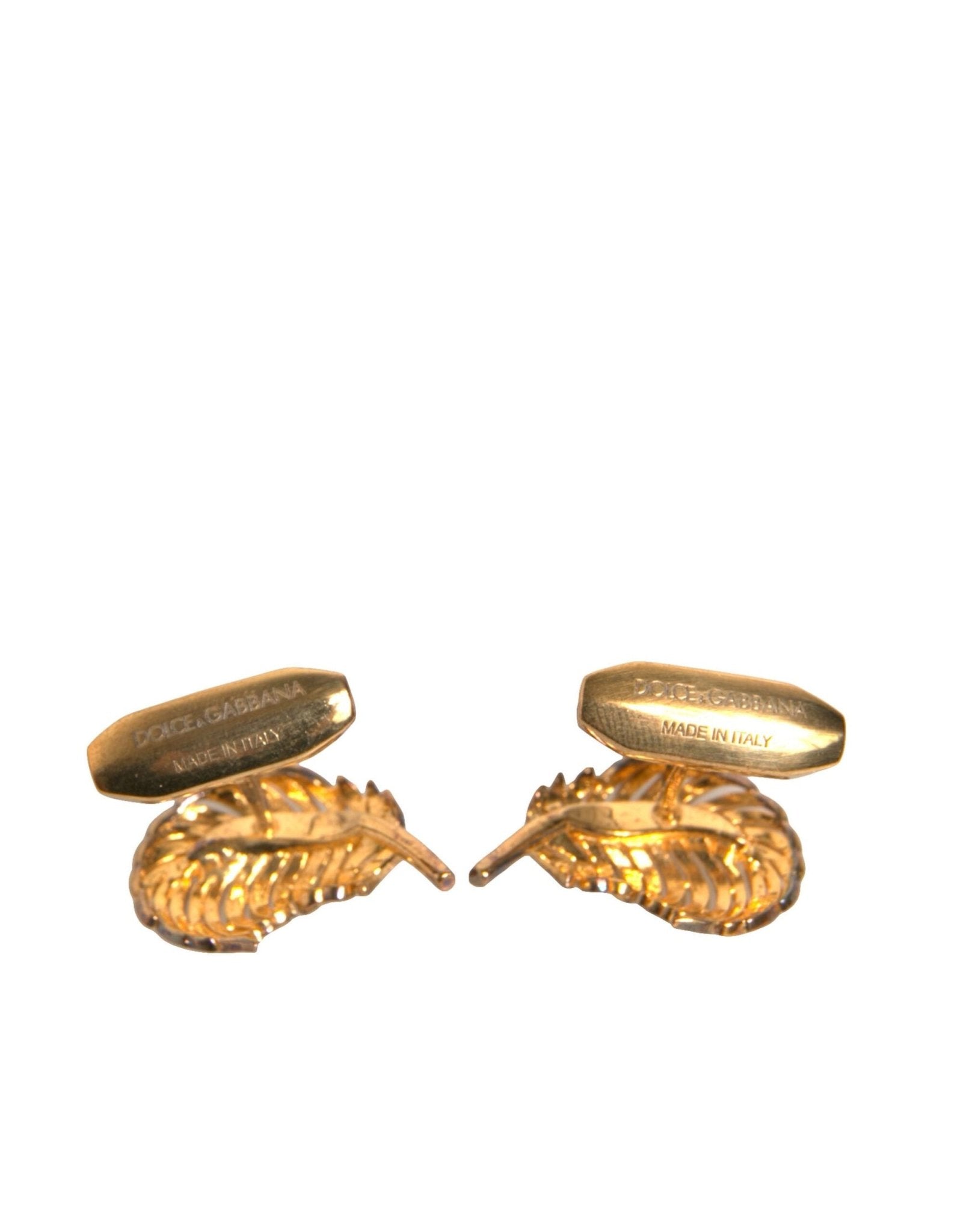 Dolce & Gabbana Gold 925 Sterling Silver Crystal Leaf Cufflink - Sandy Store ByNet