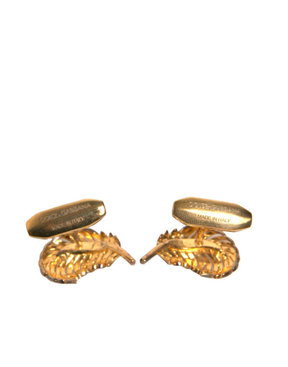 Dolce & Gabbana Gold 925 Sterling Silver Crystal Leaf Cufflink - Sandy Store ByNet