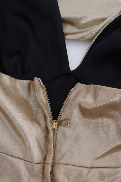 Dolce & Gabbana Gold and Black Silk Stretch Bodysuit Romper - Sandy Store ByNet