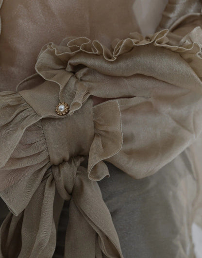 Dolce & Gabbana Gold Ascot Collar Ruffles Blouse Top – IT46|XL par Dolce & Gabbana | Disponible sur Sandy Store ByNet