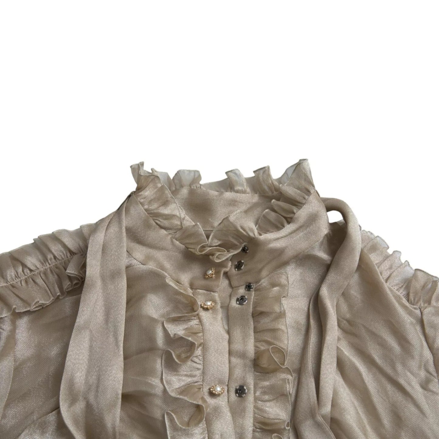 Dolce & Gabbana Gold Ascot Collar Ruffles Blouse Top – IT46|XL par Dolce & Gabbana | Disponible sur Sandy Store ByNet