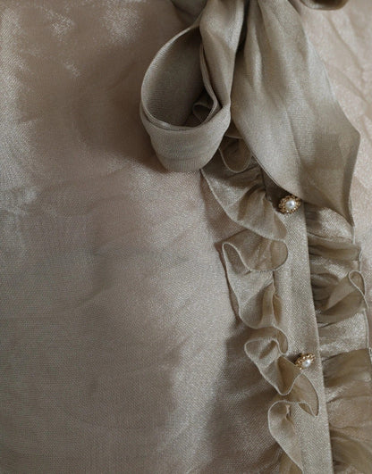 Dolce & Gabbana Gold Ascot Collar Ruffles Blouse Top – IT46|XL par Dolce & Gabbana | Disponible sur Sandy Store ByNet