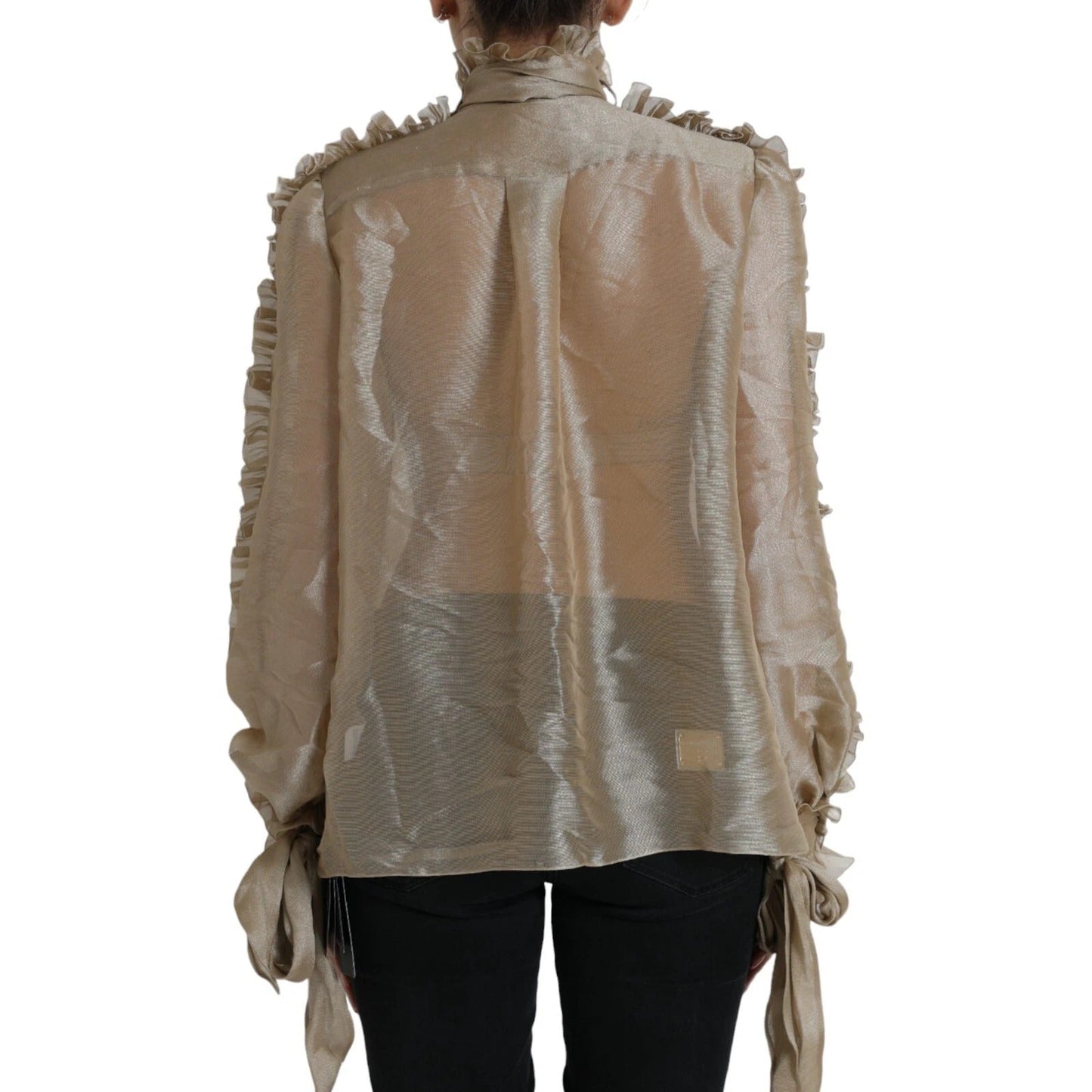 Dolce & Gabbana Gold Ascot Collar Ruffles Blouse Top – IT46|XL par Dolce & Gabbana | Disponible sur Sandy Store ByNet