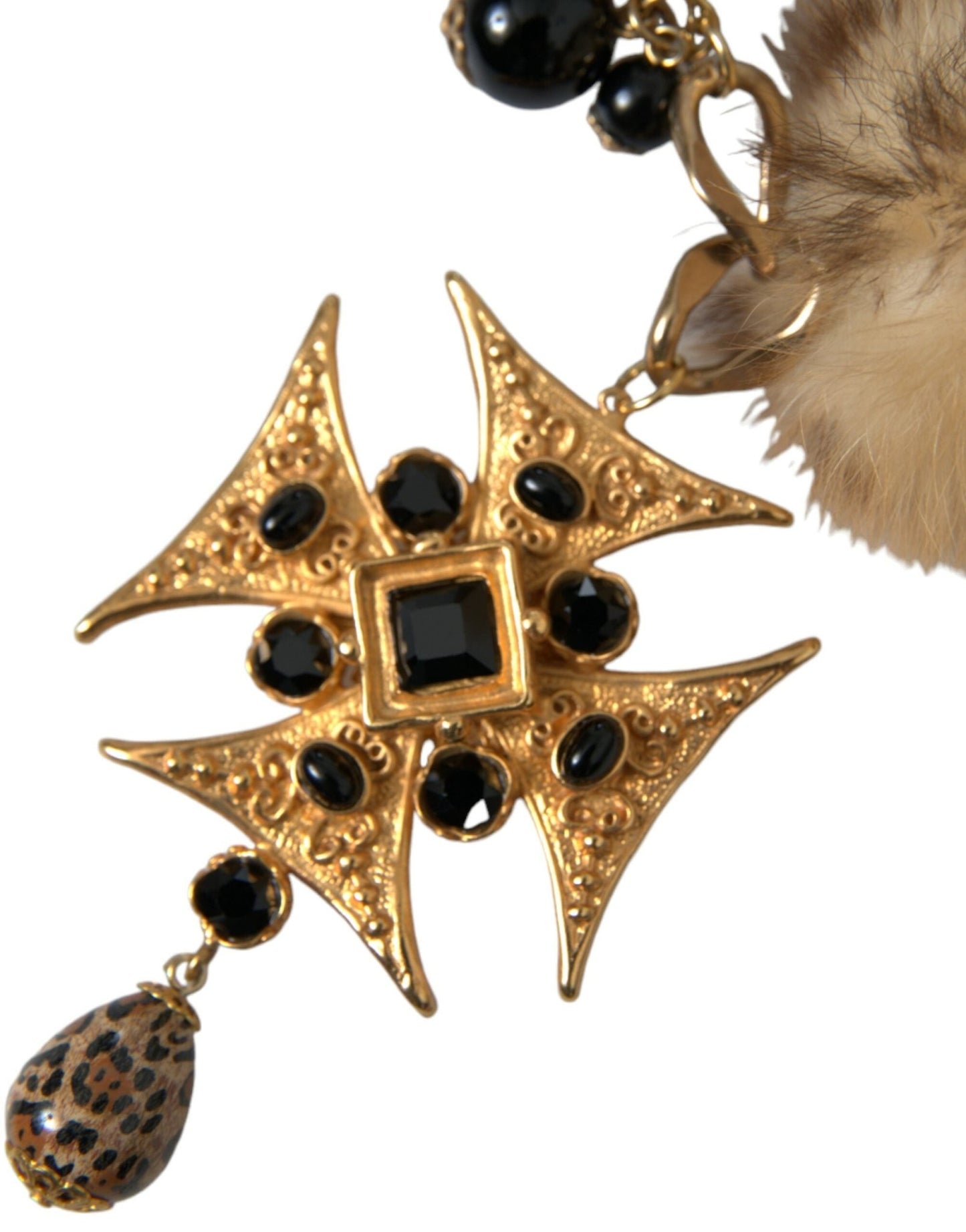 Dolce & Gabbana Gold Black Crystals Lapin Fur Filigree Chocker Necklace - Sandy Store ByNet