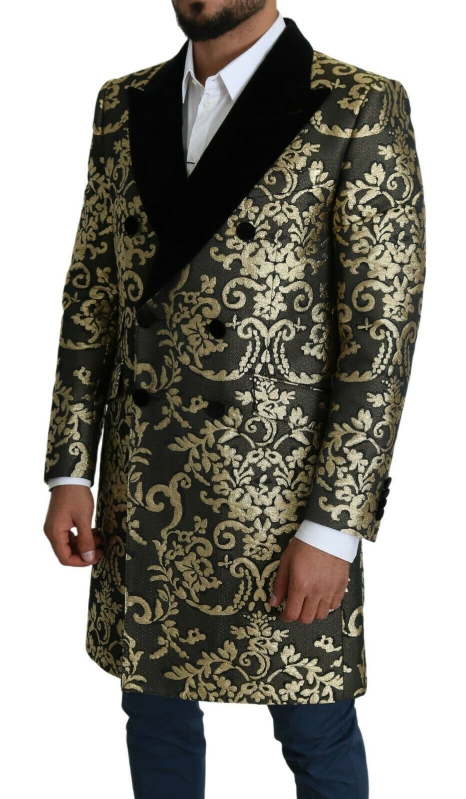 Dolce & Gabbana Gold Black Sicilia Jacquard Double - Breasted Coat - Sandy Store ByNet