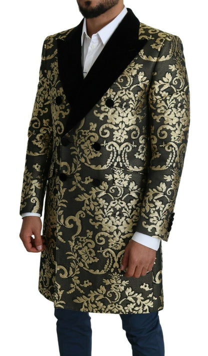 Dolce & Gabbana Gold Black Sicilia Jacquard Double - Breasted Coat - Sandy Store ByNet