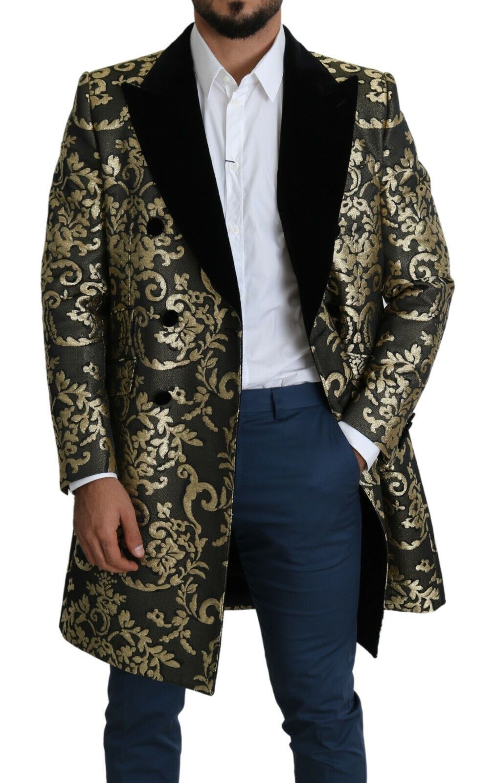 Dolce & Gabbana Gold Black Sicilia Jacquard Double - Breasted Coat - Sandy Store ByNet