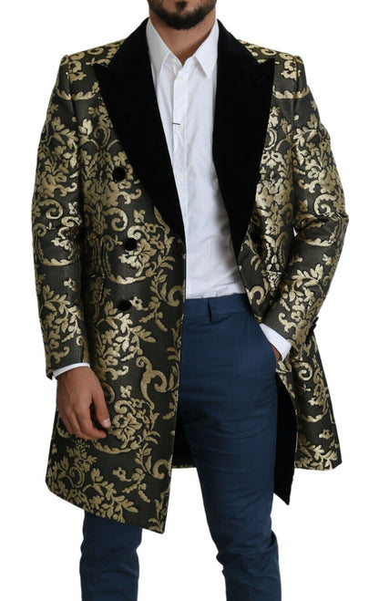 Dolce & Gabbana Gold Black Sicilia Jacquard Double - Breasted Coat - Sandy Store ByNet