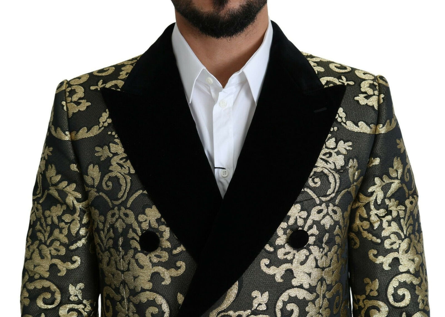 Dolce & Gabbana Gold Black Sicilia Jacquard Double - Breasted Coat - Sandy Store ByNet