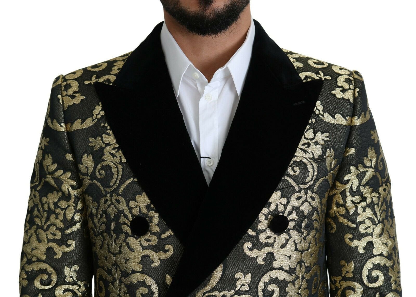 Dolce & Gabbana Gold Black Sicilia Jacquard Double - Breasted Coat - Sandy Store ByNet