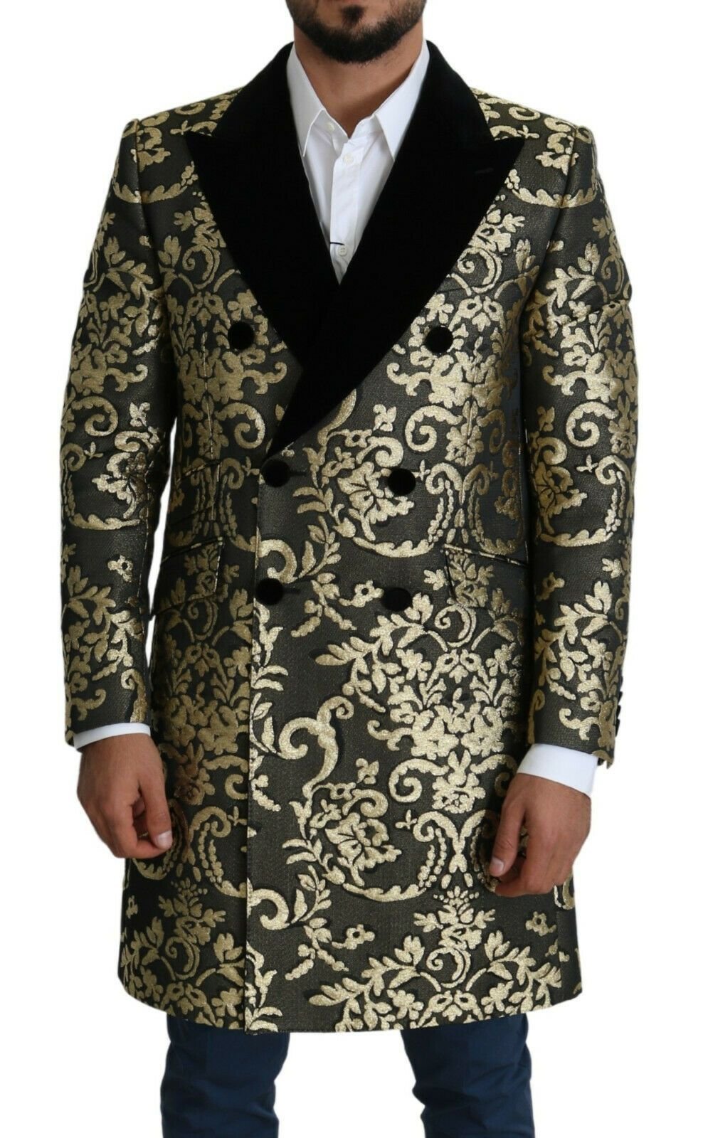Dolce & Gabbana Gold Black Sicilia Jacquard Double - Breasted Coat - Sandy Store ByNet